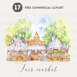 Fair market watercolor clipart, market stall free commercial PNG, market scene illustration, festive flair graphic, vendor, market tent art