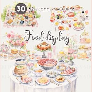 Pacchetto di clipart ad acquerello per la disposizione del cibo, PNG commerciale gratuito culinario, esposizione di cibo, impostazione della tabella di diffusione del cibo Piatto di cibo da picnic
