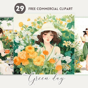 Lot de cliparts aquarelle femme et cadre botanique Fille et fleur floral Illustration de verdure, Jeune femme féminine gratuite