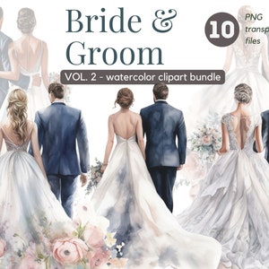 Bride and Groom Watercolor Clipart Bundle Free Commercial Floral Bridal PNG Clipart Wedding Illustration Downloadable clipart