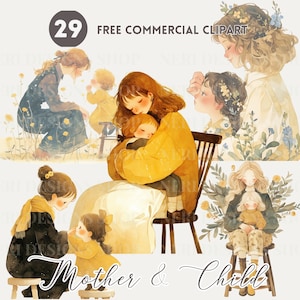Mutter und Kind Aquarell Clipart-Set Kostenlose kommerzielle Mama und Kind PNG Illustration, Muttertagsumarmung, Familienliebe, Mamas Geburtstag