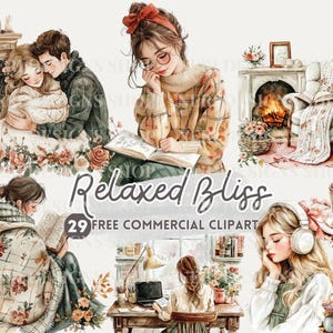 Gemütliches Wintermädchen Aquarell Clipart, Paar Kuscheln kostenlose kommerzielle PNG, Lesen mit Decke, Mädchen trinkt Kakao, Haustier am Kamin Aufkleber
