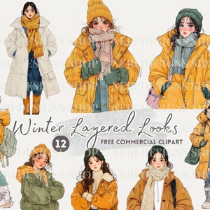 Chica de moda de temporada con gorro, clipart de acuarela, Chica y abrigo PNG comercial gratuito, Mujer con chaqueta, Atuendo acogedor, Moda en capas de invierno