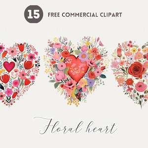 Pacote de clipart em aquarela em forma de coração floral, flores dispostas em formato de coração PNG comercial grátis, Dia dos Namorados, amor, gráfico de romance