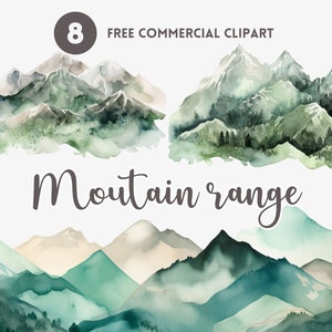 Mountain range Watercolor Clipart Bundle Free Commercial Nature landscape PNG printable Illustration Instant Download Green clipart