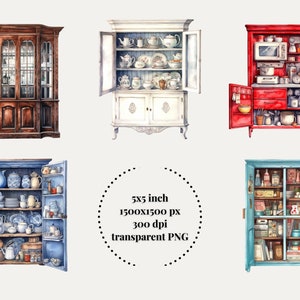 Vintage Cupboard Watercolor Clipart Bundle Retro Cabinet Free ...