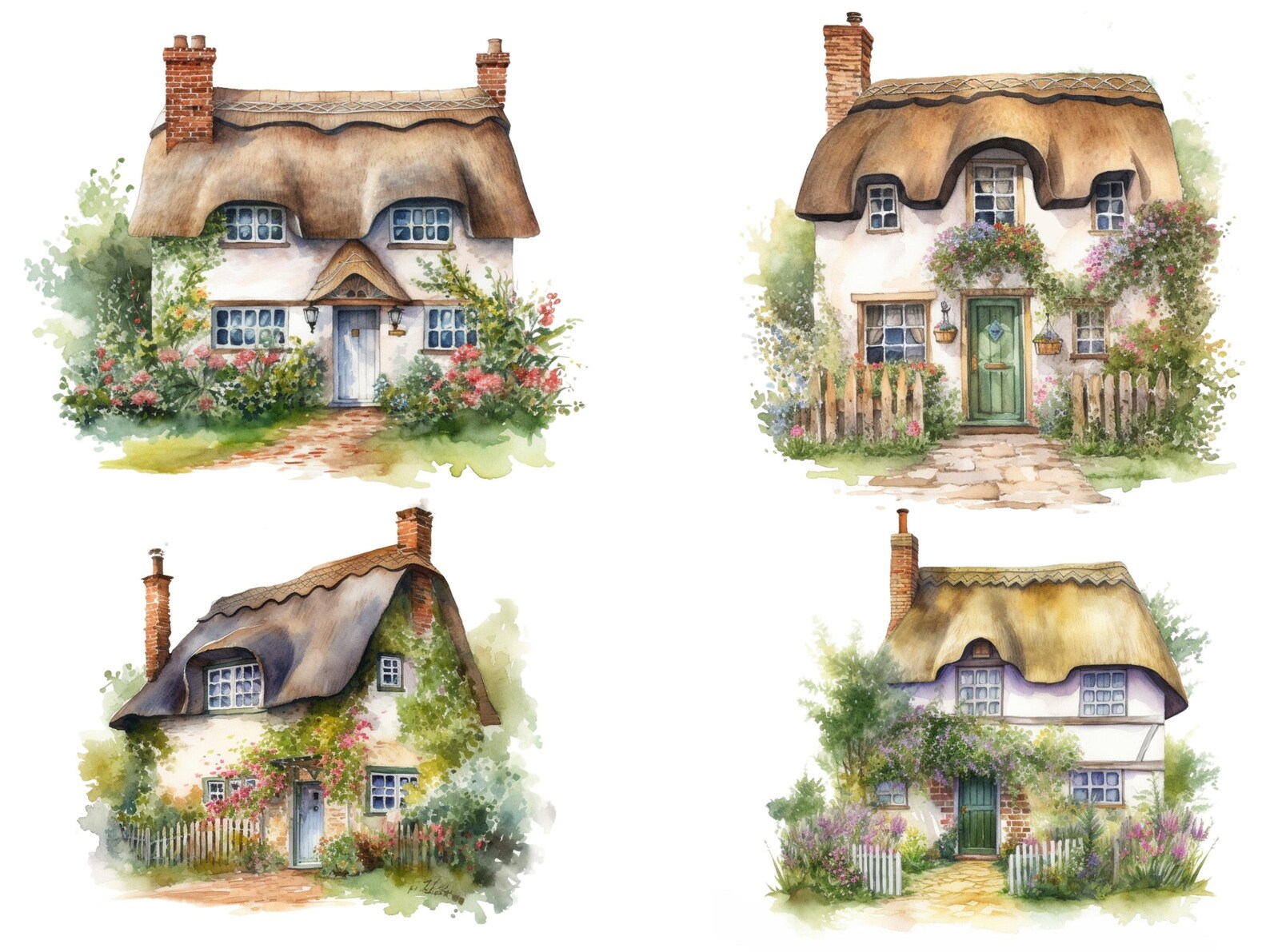 Cottagecore House Watercolor Clipart Bundle Free Commercial - Etsy