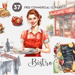 Bistro Watercolor Clipart Bundle Free Commercial Cuisine PNG Clipart Downloadable Aesthetic restaurant front clipart Bistro food bar