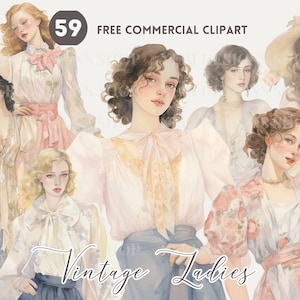 Vintage dame aquarel clipart bundel Retro vrouwelijke vrouw Gratis commerciële set, romantische vrouwelijke illustratie, vintage bloemenmode kunst
