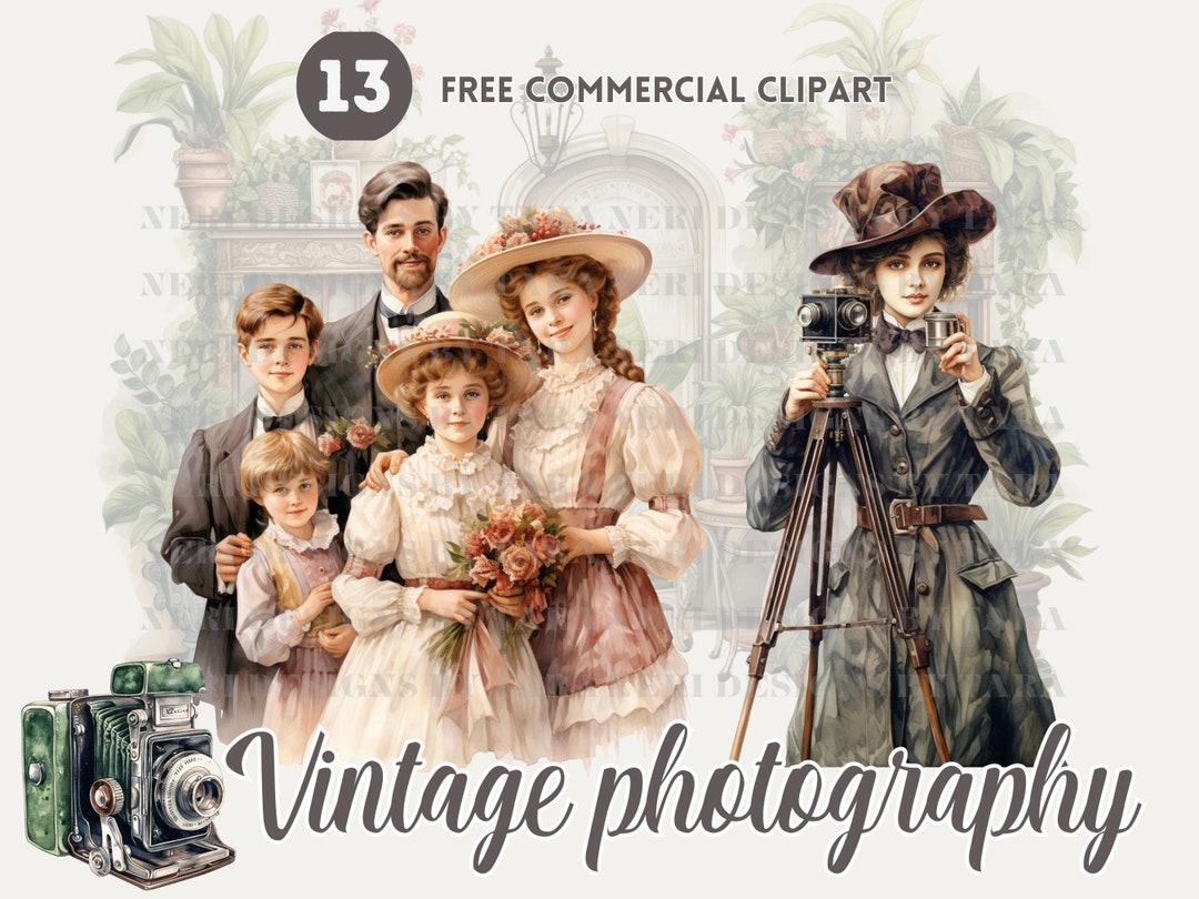 Vintage Photography Watercolor Clipart Bundle, Retro Camera Free ...