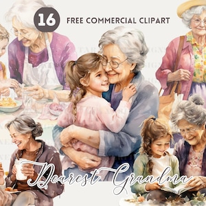 Paquete de imágenes prediseñadas de acuarela de abuela y nietos, abuela y nieta, nieto Ilustración PNG comercial gratuita