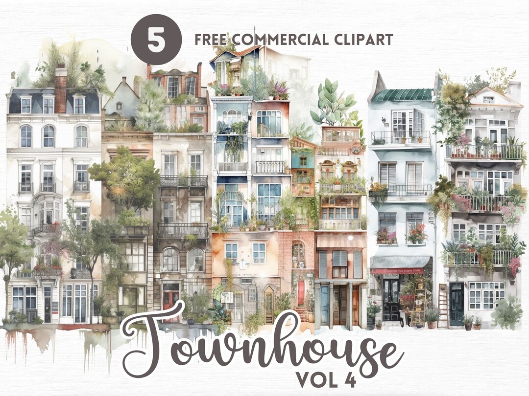 Townhome Watercolor Clipart Bundle Free Commercial Watercolor Clipart