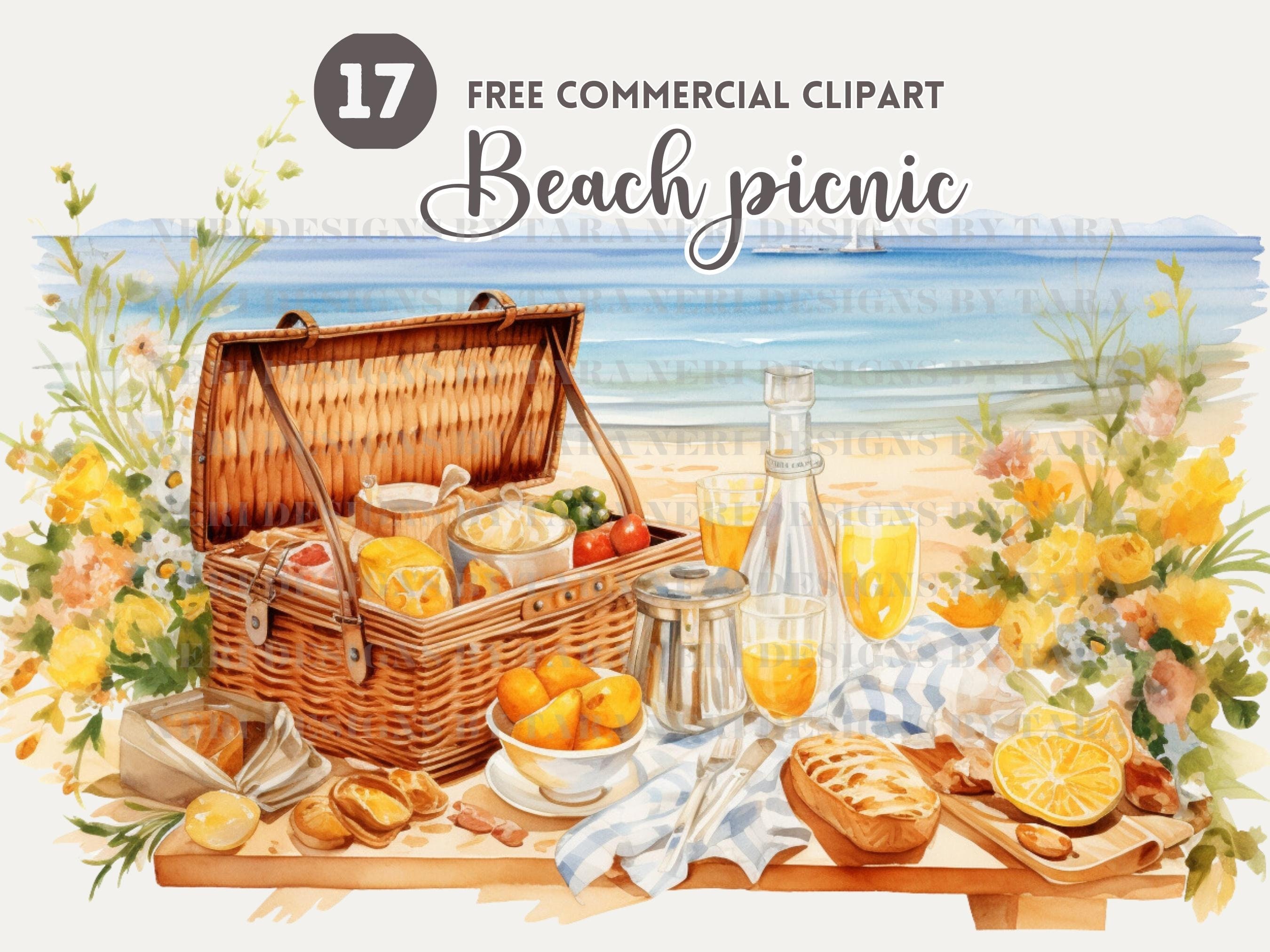 Beach Picnic Watercolor Clipart Bundle, Free Commercial Picnic Baskets on  Shore PNG, Table Setting on Blue Coastal Illustration - Etsy Australia