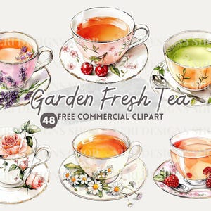 Chávena de chá floral aquarela clipart, Chá de frutas comercial grátis PNG, Hora do chá de ervas, Gráfico de bebida de primavera, Chá de verão, Arte de festa do chá de flores