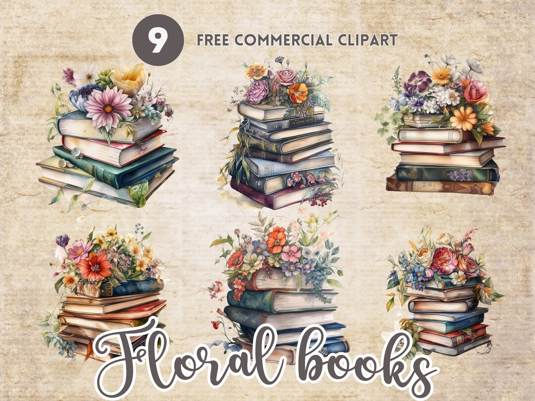 Floral Book Watercolor Clipart Bundle Free Commercial Floral - Etsy