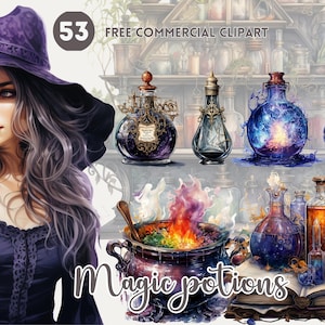 Magical potion bottle Watercolor Clipart bundle, Supernatural alchemy Free commercial PNG, Bewitching graphic, magical elixir witchcraft art