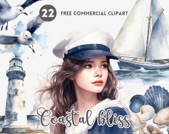 Pacchetto clipart acquerello di beatitudine costiera Serenità in riva al mare Set clipart acquerello commerciale gratuito Onda dell'oceano Illustrazione acquerello blu