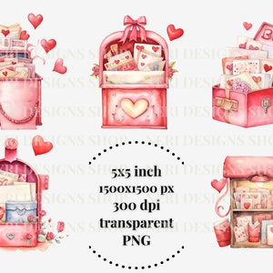 Love Letter Mailbox Watercolor Clipart Bundle, Valentine's Day Romance ...
