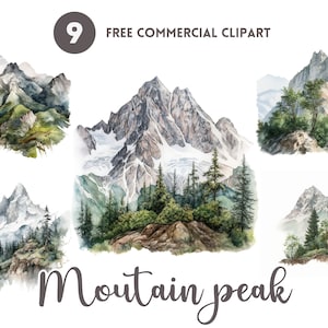 Mountain peak watercolor clipart bundle Landscape commercial clipart set Instant Download Green Nature illustration set