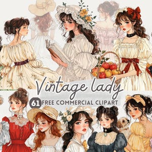 Ritratto di donna d'epoca acquerello clipart, donna vittoriana PNG commerciale gratuito, lettura, donna retrò vista da dietro, classica elegante ragazza nobile arte