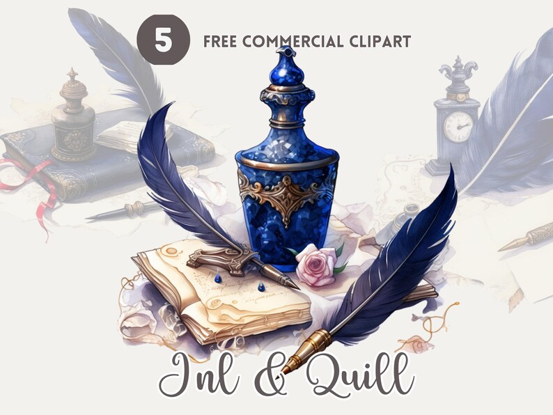 Ink and Quill Watercolor Clipart Bundle, Vintage Writing Free ...