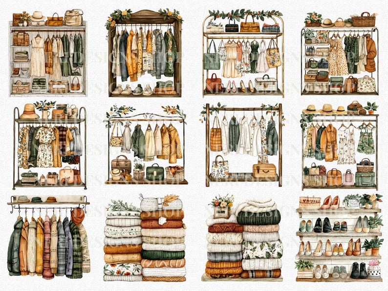 Clothing Store Watercolor Clipart, Fashion Boutique Free Commercial PNG ...