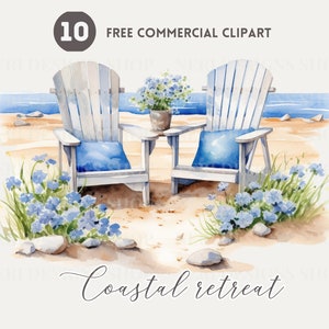 Strandloungestoel aquarel clipart, retraite aan zee gratis commerciële PNG, bloemenzitplaats illustratie aan zee, loungestoel met hortensia
