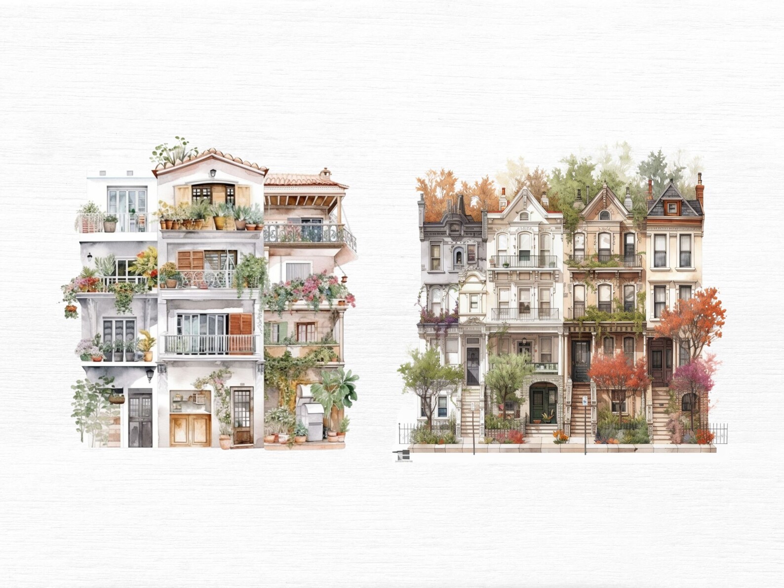 Townhome Watercolor Clipart Bundle Free Commercial Watercolor Etsy