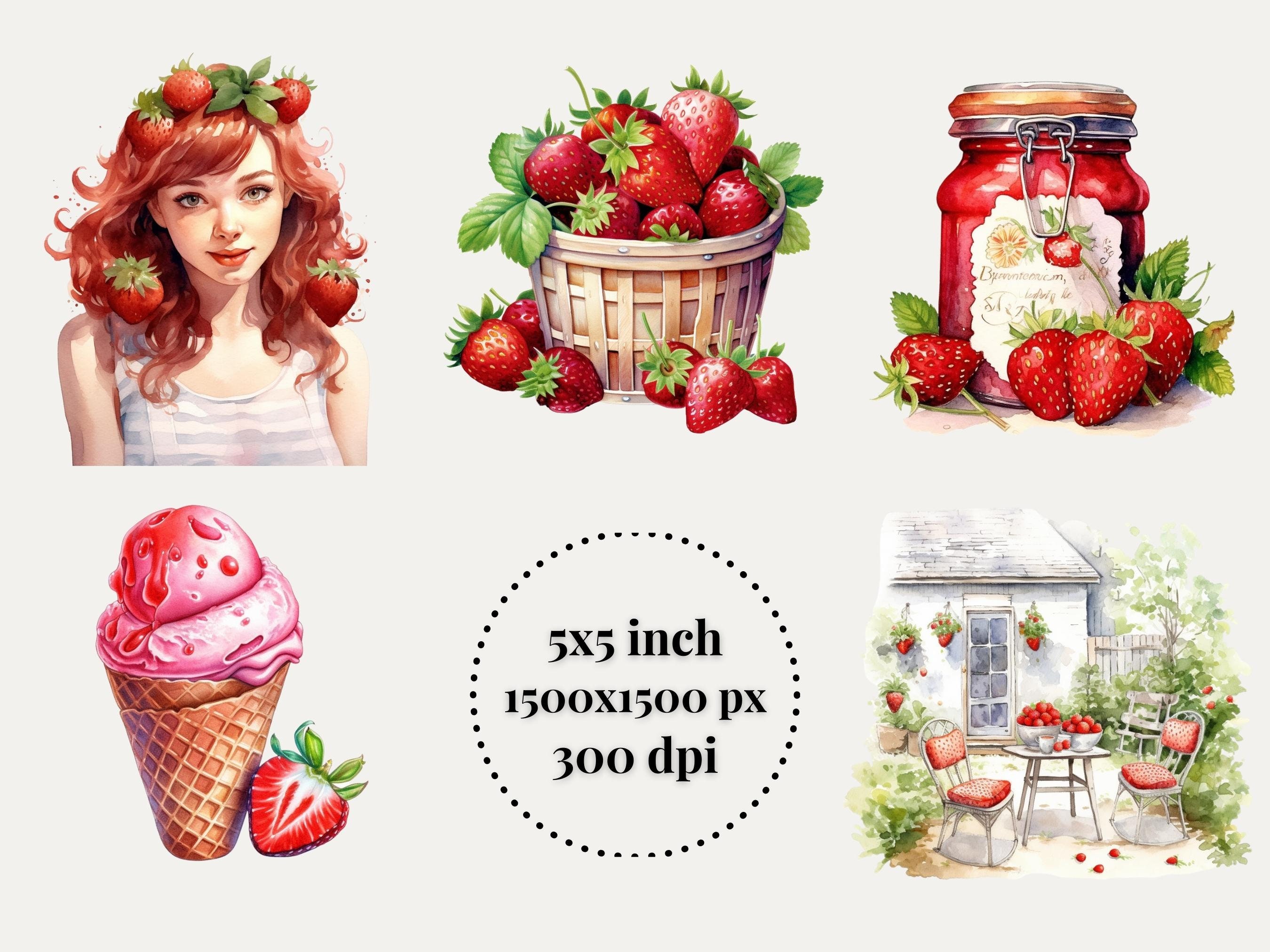 Strawberry Watercolor Clipart Bundle Strawberry Girl Garden - Etsy