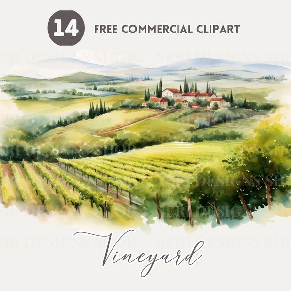 Vineyard landscape Watercolor Clipart Bundle Free Commercial Nature landscape PNG, Vineyard Scenery illustration, countryside Grapevine Art