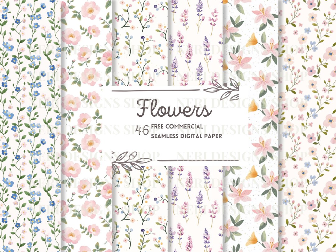 Repeat Pattern Note Pad Flower Seamless Pattern Watercolor Clipart, Colorful Floral Repeating ...