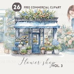 Bloemenwinkel aquarel clipart bundel, Bloemenwinkel Gratis commerciële PNG-set, Bloemenlevering Illustratie, Floral Boutique Graphics