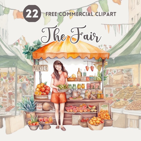 Fair Aquarell Clipart Bundle Market Stands Free kommerzielle Vendor Zelt-Set Marktstand Illustration County Fair Kunst, Marktplatz, Bazaar