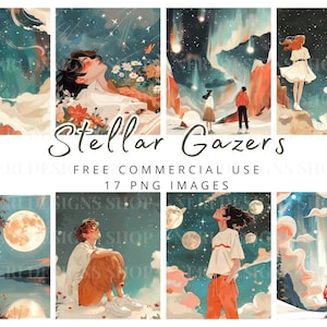 Sterrenkijker aquarel clipart, Stellar Boy gratis commerciële PNG, Celestial Watcher, Planet, Universe, Sky Admire, Cosmic Girl, Space Gazer