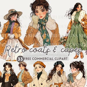 Retro winter dame aquarel clipart, vintage meisje met jas gratis commerciële png, klassieke vrouw in jas, dame in vintage cape, vrouwelijke poncho