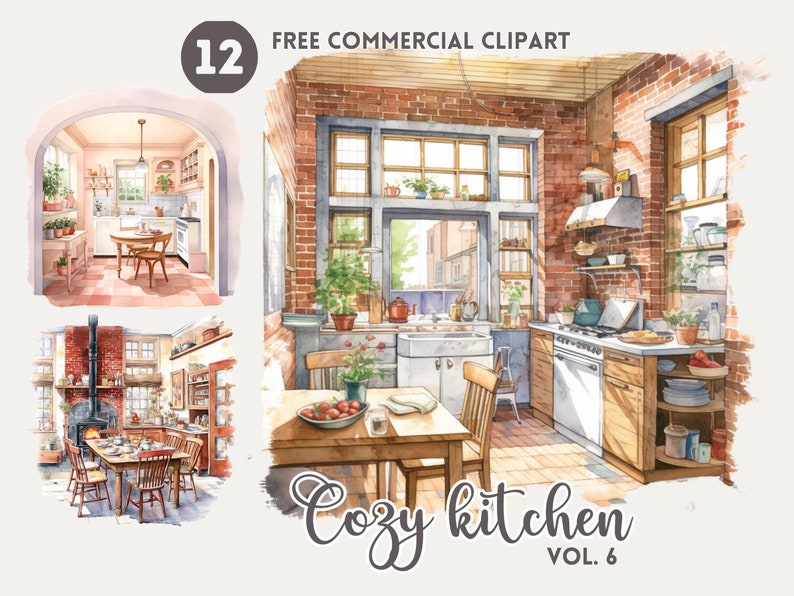 Cozy Kitchen Watercolor Clipart Bundle, Cozy Cooking Free Commercial ...