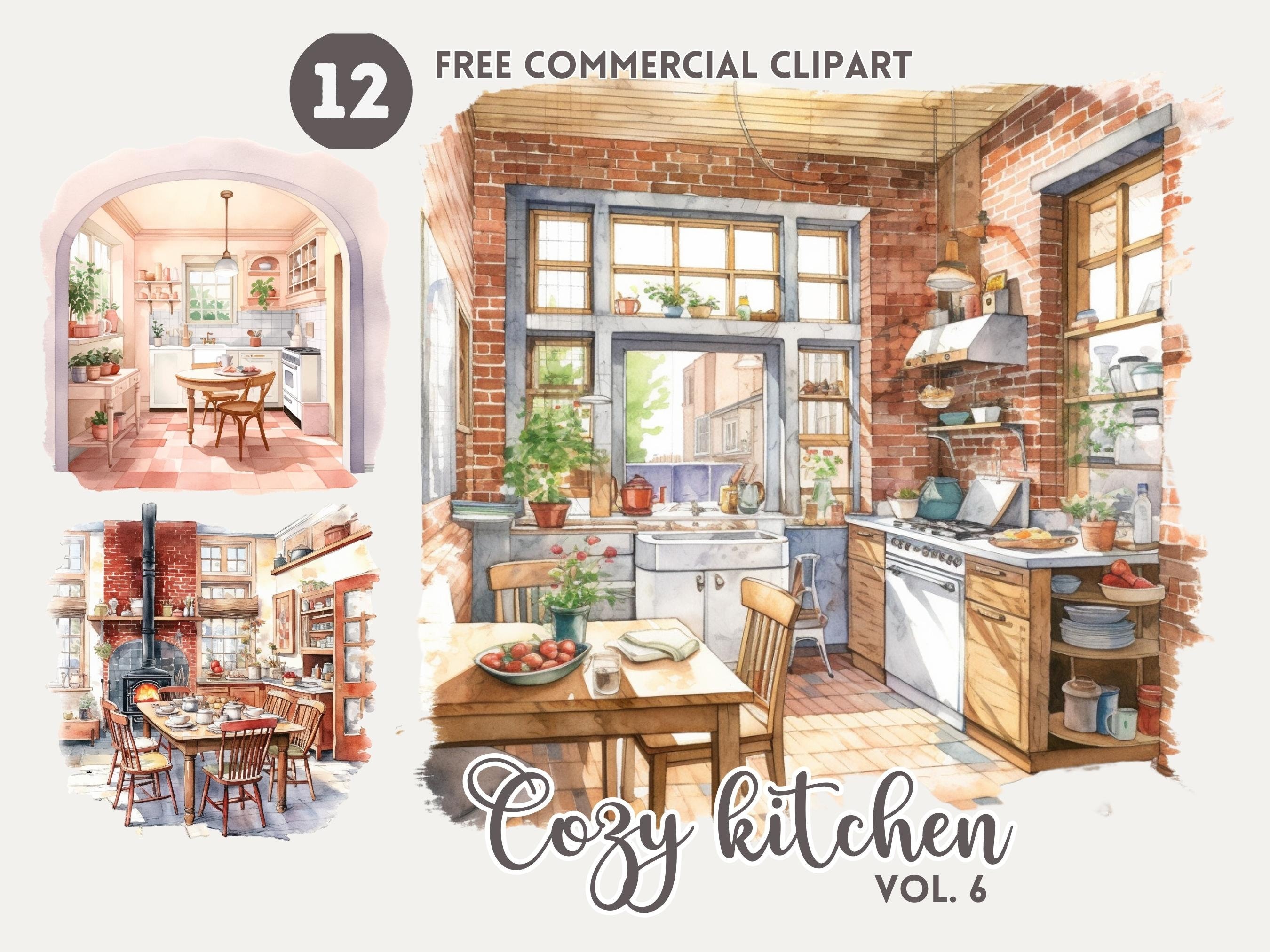 Cozy Kitchen Watercolor Clipart Bundle, Cozy Cooking Free Commercial ...