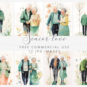 Älteres Paar Aquarell Clipart Bündel, älteres Paar Liebe kostenlose Werbung, Großeltern Illustration, glückliches altes Paar, Senior Romanze
