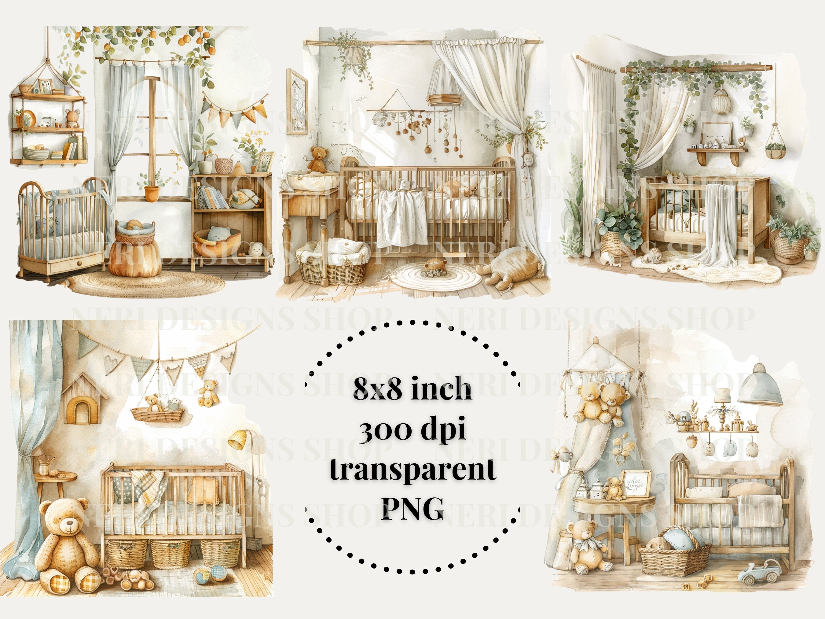 Nursery Room Watercolor Clipart Bundle, Cozy Baby Room Free Commercial ...