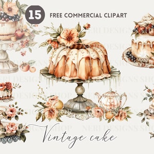 Vintage Kuchen Aquarell Clipart Bündel frosted bundt Kuchen Free kommerzielle PNG-Set mehrschichtigen Kuchen, runden Kuchen, Obst Biskuitkuchen Grafik