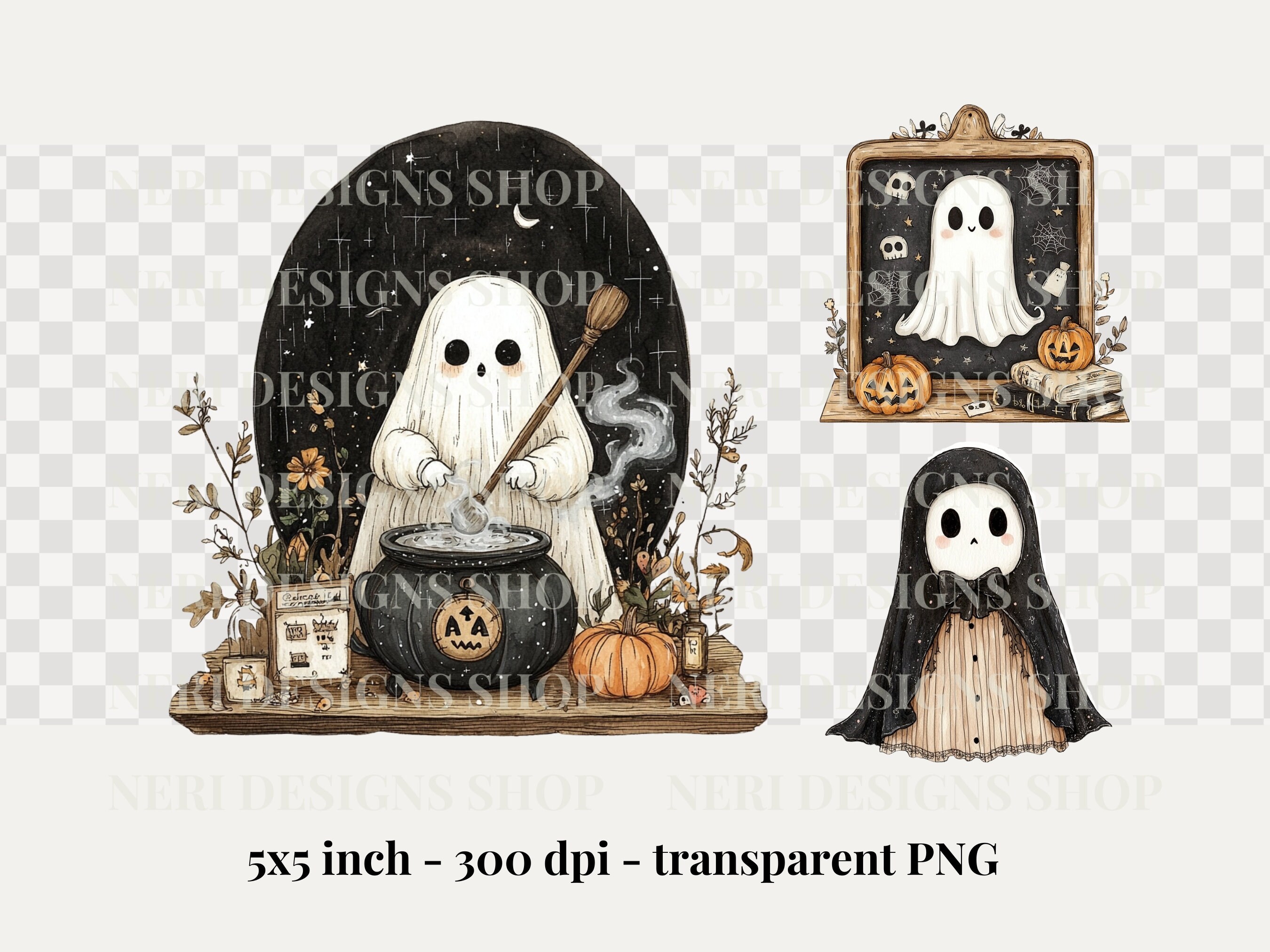 Cute Ghost Watercolor Clipart, Funny Halloween Ghost Reading Free ...