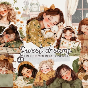 Slapende meisje aquarel clipart, bedtijd gratis commerciële png, dutje tijd sticker, dromerige nacht, studeer bureaudutje, slapen met huisdier, ontspannen afbeelding