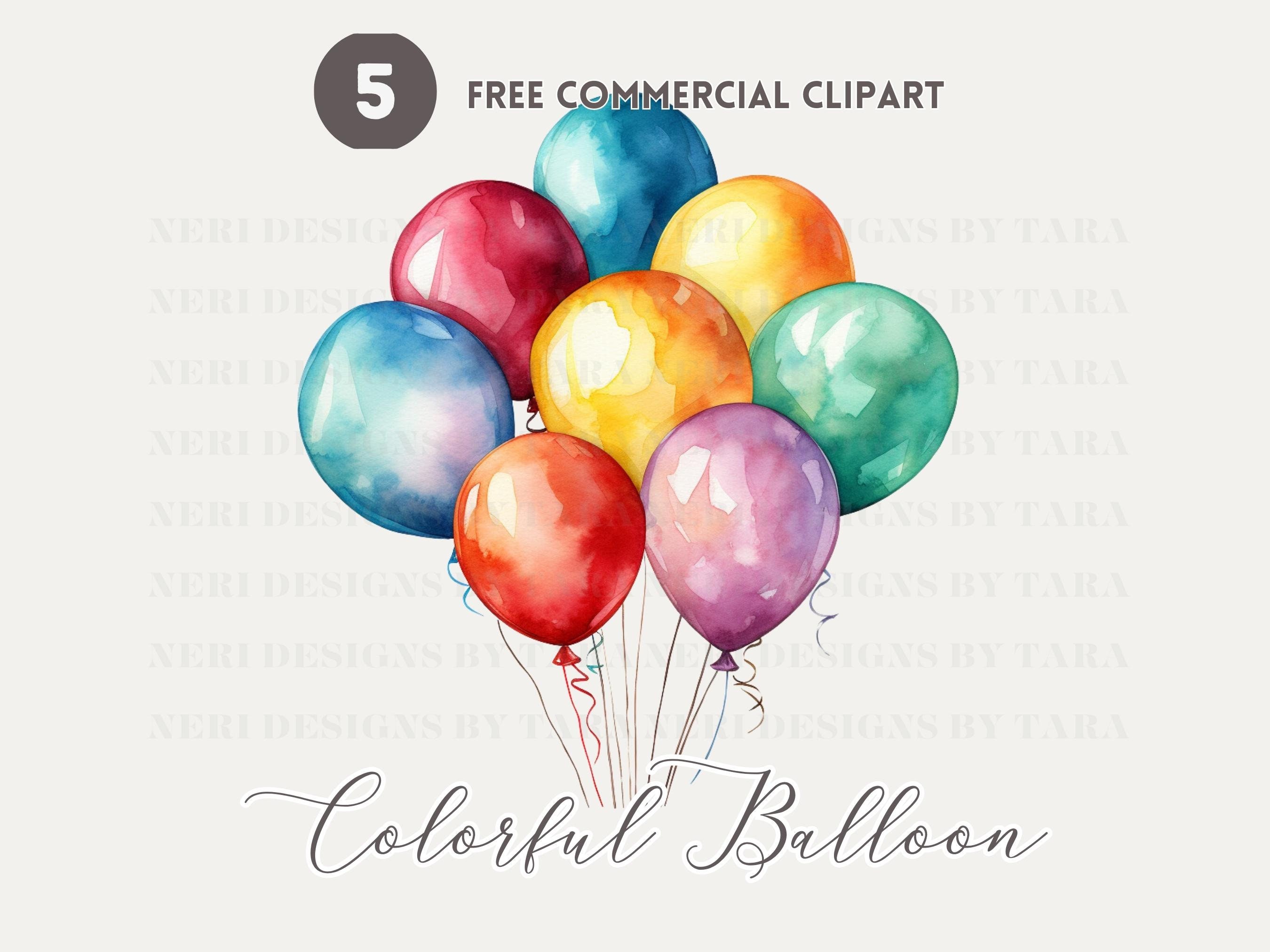 Pacchetto di clipart ad acquerello con palloncini colorati Decorazione per feste Set di png commerciali gratuiti Illustrazione per la creazione di biglietti di compleanno