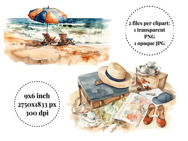 Beach Scene Watercolor Clipart Bundle Free Commercial Nature - Etsy