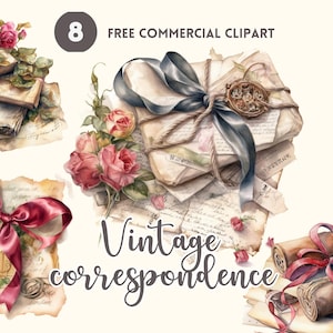 Paquete de imágenes prediseñadas de acuarela de correspondencia vintage Carta retro Conjunto de imágenes prediseñadas comerciales gratis Ilustración de correo clásico Comunicación nostálgica
