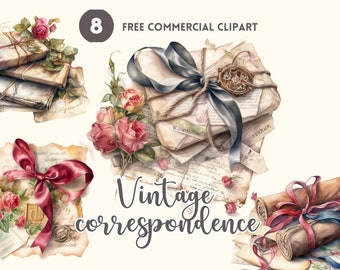 Vintage correspondence watercolor clipart bundle Retro Letter Free commercial clipart set Classic mail illustration Nostalgic communication