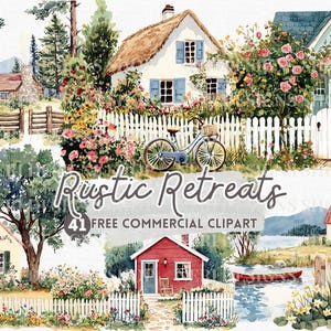 Rustiek huis aquarel clipart, boshuis gratis commerciële png, plattelandshuis, huis aan het meer, cottage sticker, rustieke hut, landelijk leven