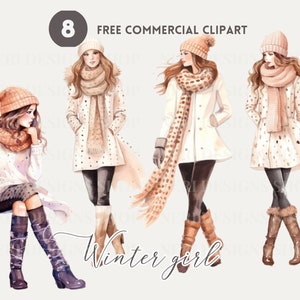 Winter girl watercolor clipart, Cozy Winter Character free commercial PNG, Warmly Dressed Woman Illustration, Cold season lady graphic