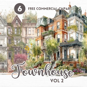 Townhome watercolor clipart bundle Free commercial  watercolor clipart set Aesthetic urban living watercolor illustration