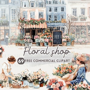 Floral Shop Aquarell Clipart, Florist, Floral Storefront, Floral Boutique Aufkleber, Wasserfarben Clipart